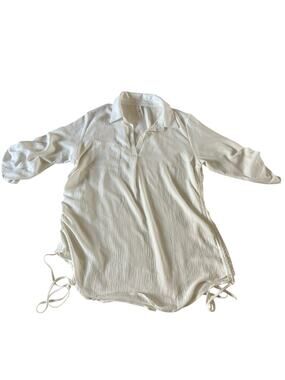 White Shirt Swim Coverup Plus Sz XXL Ruched Vacation Cruise Preppy Minimalist